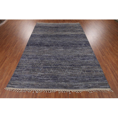 Tapis marocain bleu en laine fait à la main 9 x 13