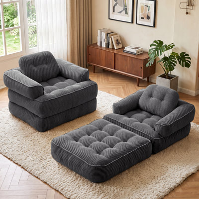 Canapé-lit convertible en velours côtelé de 170 cm, fauteuil pliant 2 en 1 sans structure avec accoudoirs, aucun assemblage requis, canapé de sol modulaire multicolore pour salon, chambre et salle de jeux
