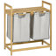 Panier à linge en bambou à double compartiment avec tablette et 2 sacs amovibles, naturel et gris