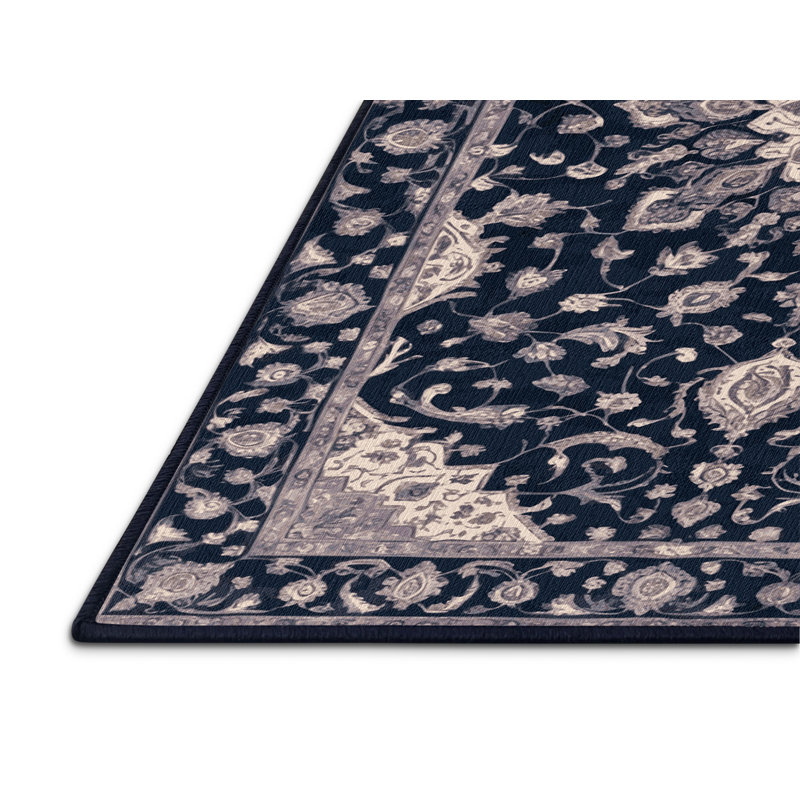 Tapis gris Tabriz lavable à la machine, Rond 7 pi