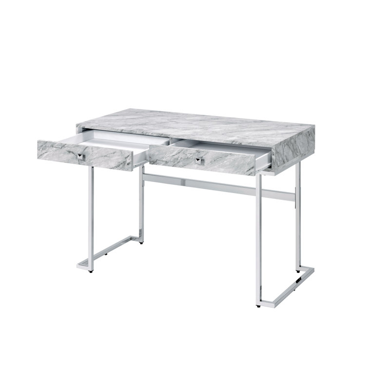 Bureau d'écriture blanc avec dessus en faux marbre