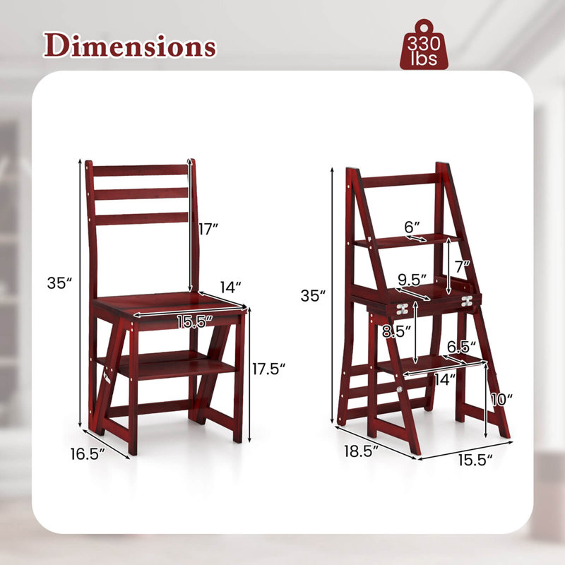 Escabeau pliant à 3 marches avec tabouret convertible Lark Manor ™, Brun