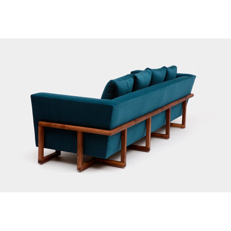 LRG Velvet Sofa, Walnut, No Trays, Peacock
