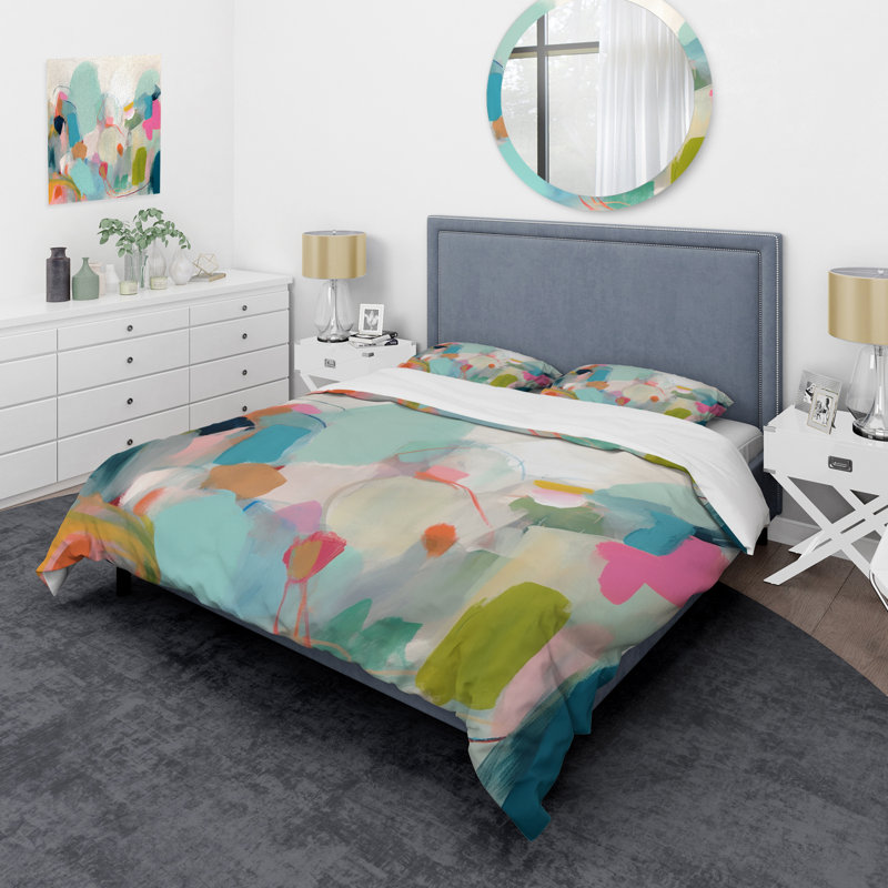 Ensemble de housse de couette rose, bleu, minimalisme, fluidité III, Housse de couette pour grand lit et 2 taies décor
