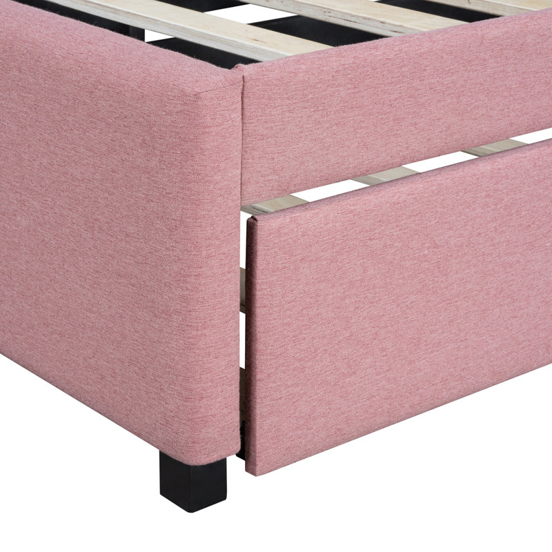 Upholstered Daybed With Trundle Sofa Bed Frame, Full, Pink