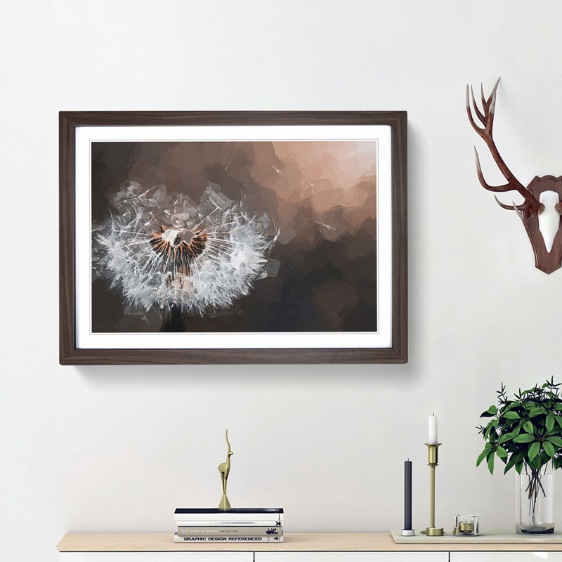 Floating Dandelion Seeds in Abstract - Picture Frame Graphic Art Print on MDF, 27cm H x 36cm W x 2cm D, Walnut Framed