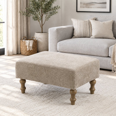 Pouf ottoman moderne en chenille rembourrée de 74 cm de large avec pieds en bois massif