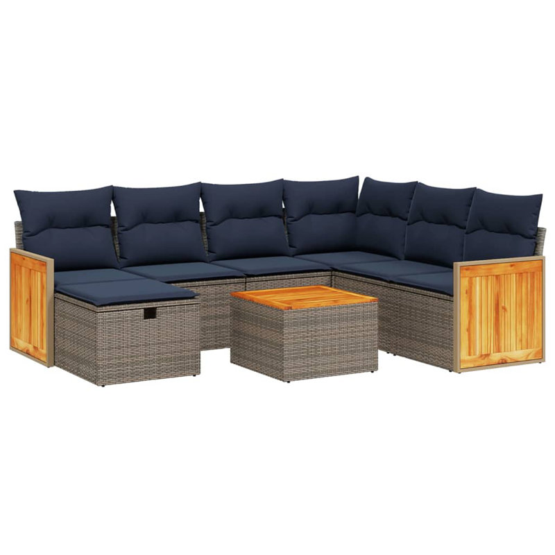  Ensemble de canapé de patio 8 pièces avec coussins en rotin de polyester noir, Gris, Marine