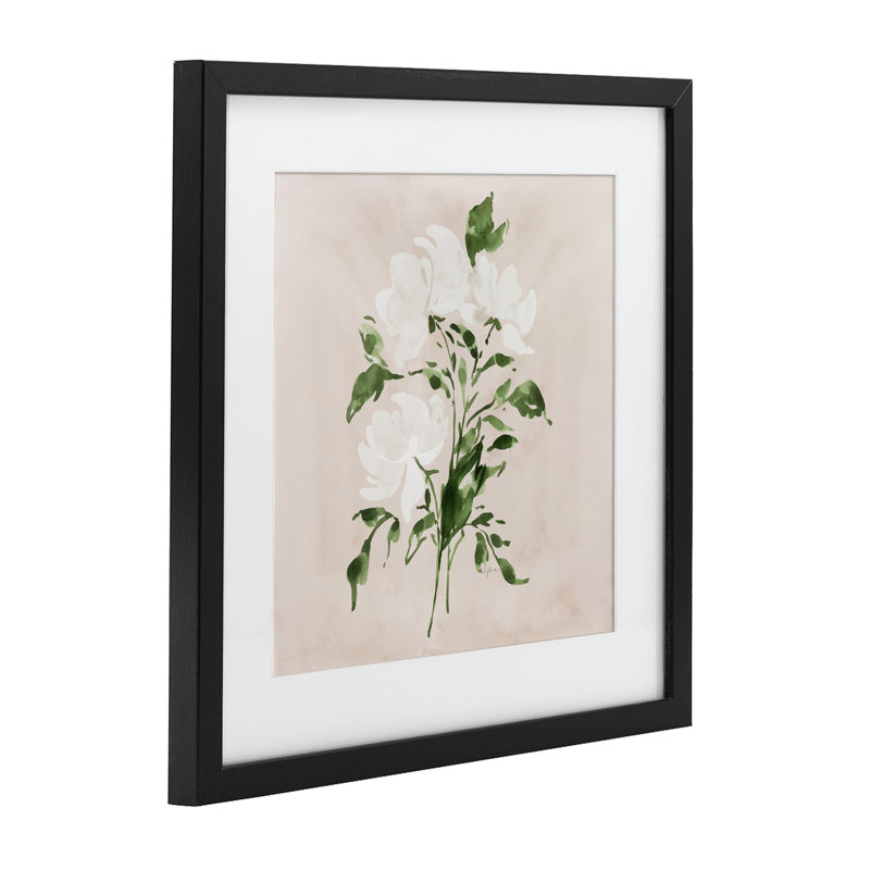 «White On Tan Blossom», reproduction sous verre encadrée, par Lucille Price, H 16 po x l 16 po, Cadre noir minuit