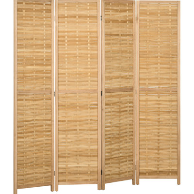 Paravent portable 5,5 pi de hauteur - pliable à 4 panneaux. Double paroi latérale tissée à la main pour le bureau à domicile, charme naturel et panneau pliable peu encombrant. Simplicité, transportable