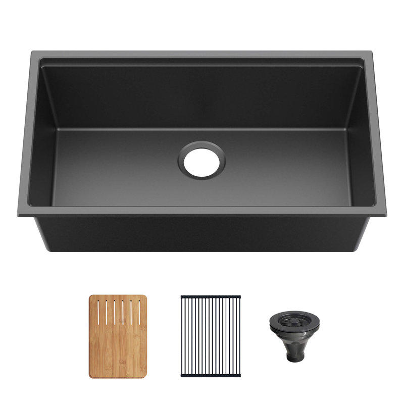 Évier de cuisine 33 po à cuve simple encastrable en quartz