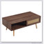 Table basse moderne en rotin PE avec rangement à porte coulissante et pieds en bois massif pour des salons élégants
