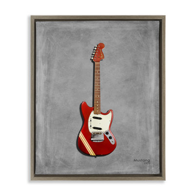 Guitare rouge sur cadre flottant gris, design par Mark Rogan