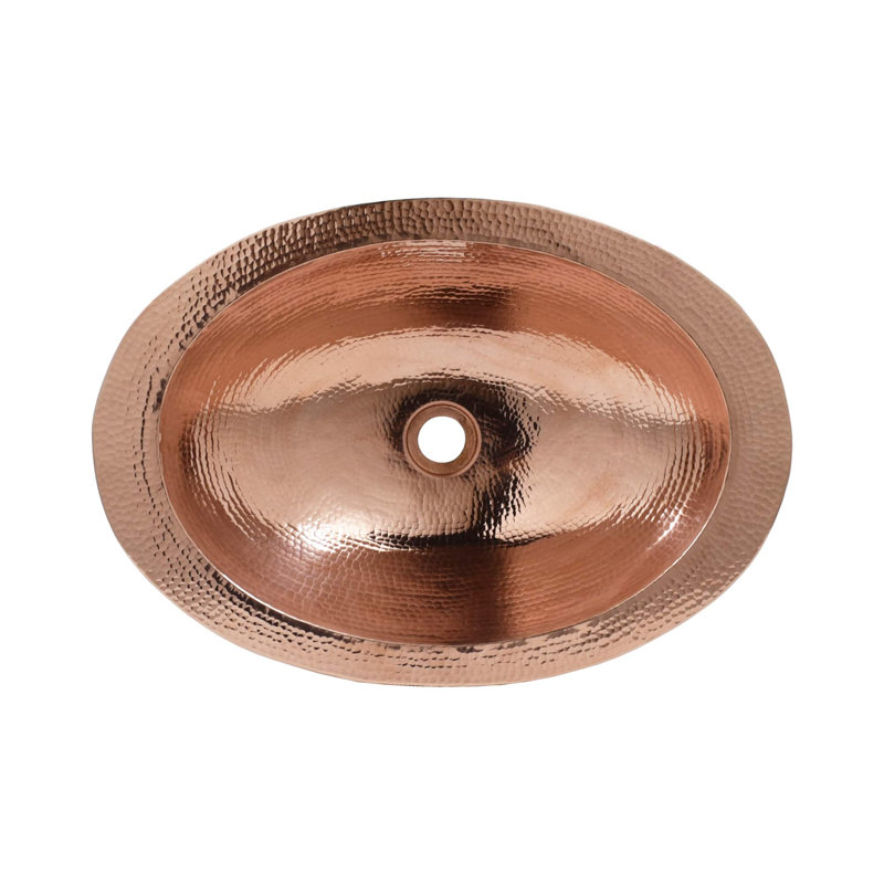 Hibiscus Hand-Hammered Copper Oval Drop-In Bathroom Sink, Polished Copper