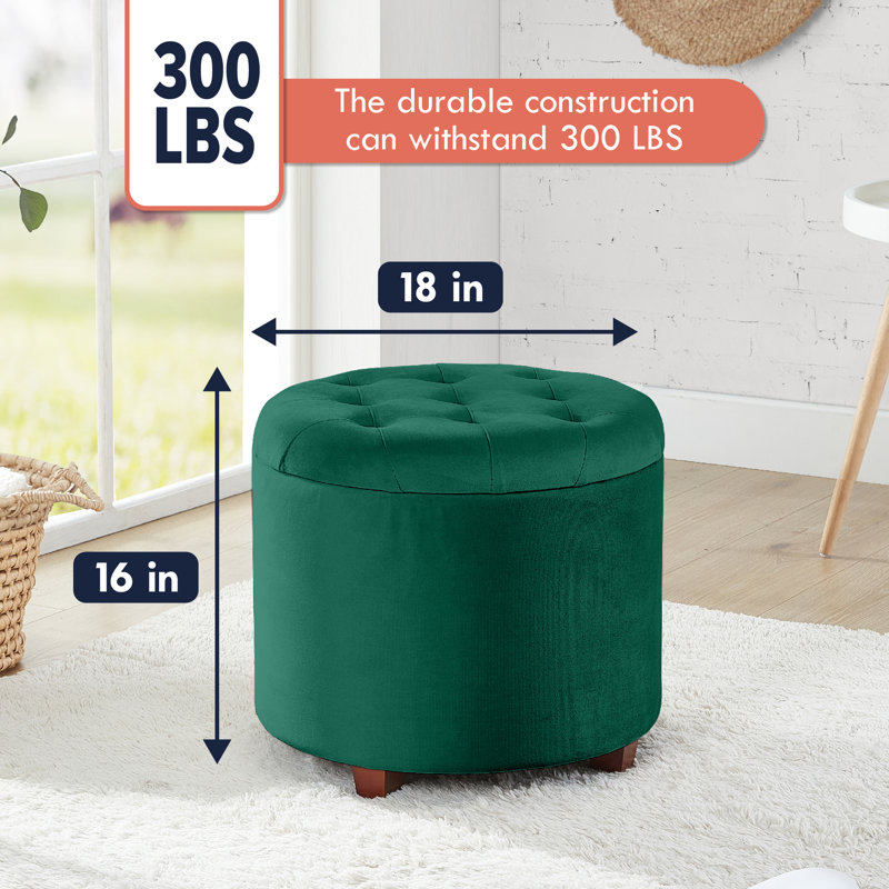 Crompton Upholstered Ottoman, Emerald Green Velvet