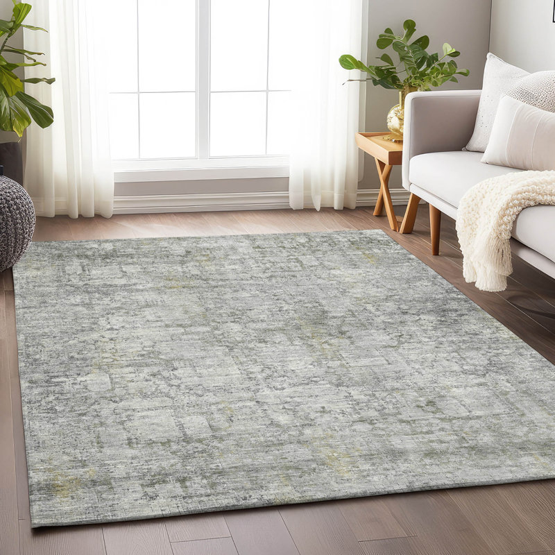 Machine Washable Indoor/Outdoor Xhevrie Gray Rug, Rectangle 8' x 10'