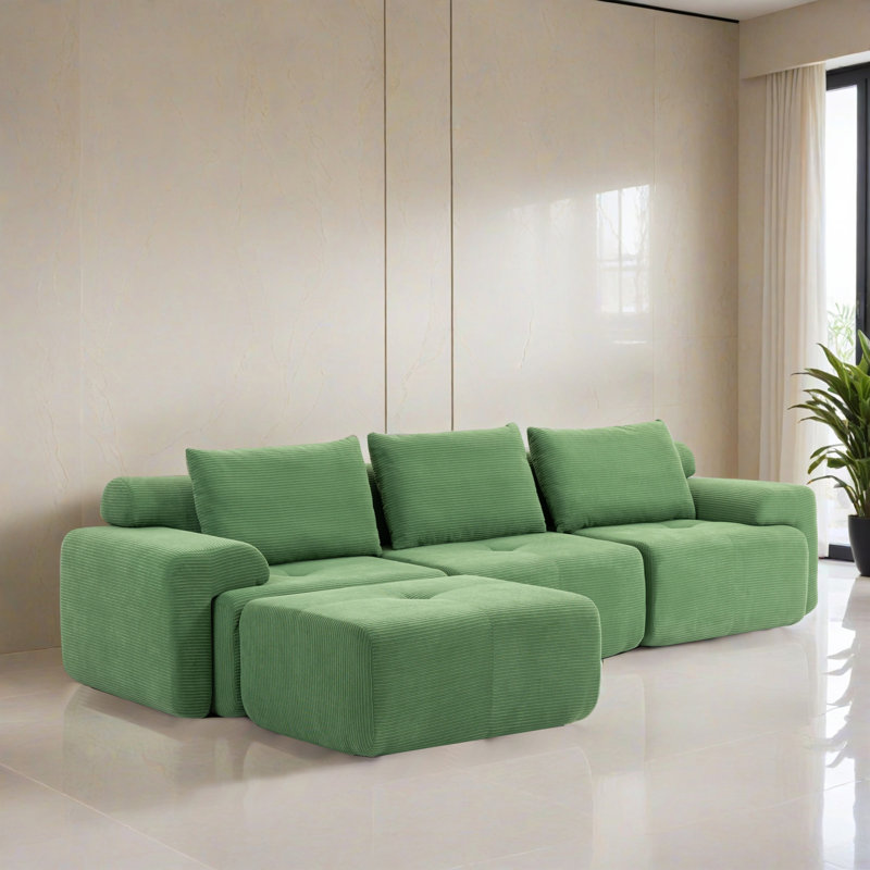 Canapé-lit modulaire 4 pièces pour salon, Velours côtelé vert