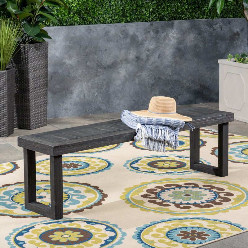 Outdoor Acacia Wood Dining Bench with Slat Panel Design, Weather-Resistant and Durable for Patio and Backyard Use