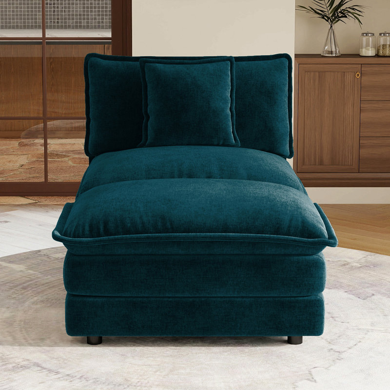 Canapé modulaire sans accoudoirs 1 place et repose-pieds Allure, Chenille bleu