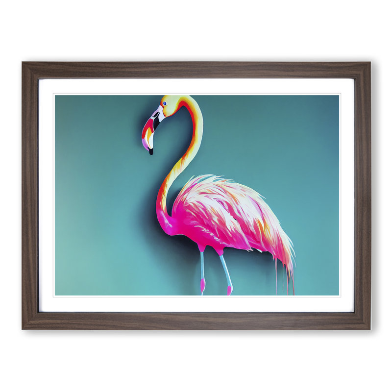 Magnetic Flamingo - Framed Print, 46cm H x 64cm W x 2cm D, Walnut