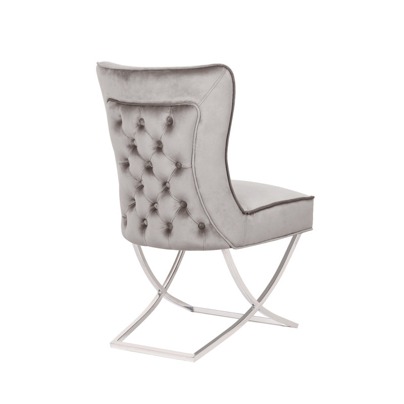 Torre 98cm H Tufted Velvet Upholstered Side Chair, Grey, Silver