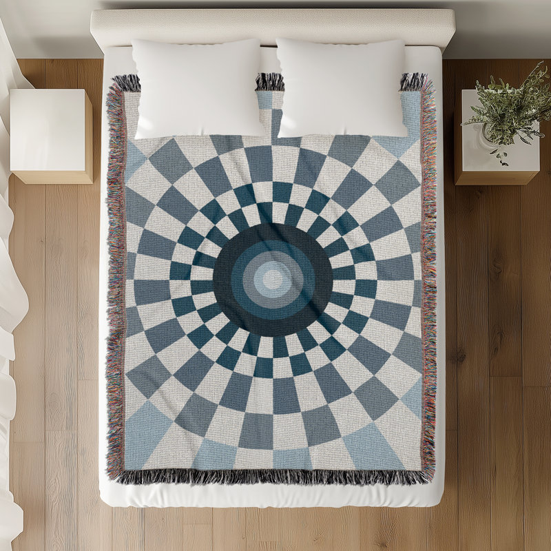 Jeté en mélange de coton Bullseye, Bleu / blanc cassé, L 60 po x l 60 po