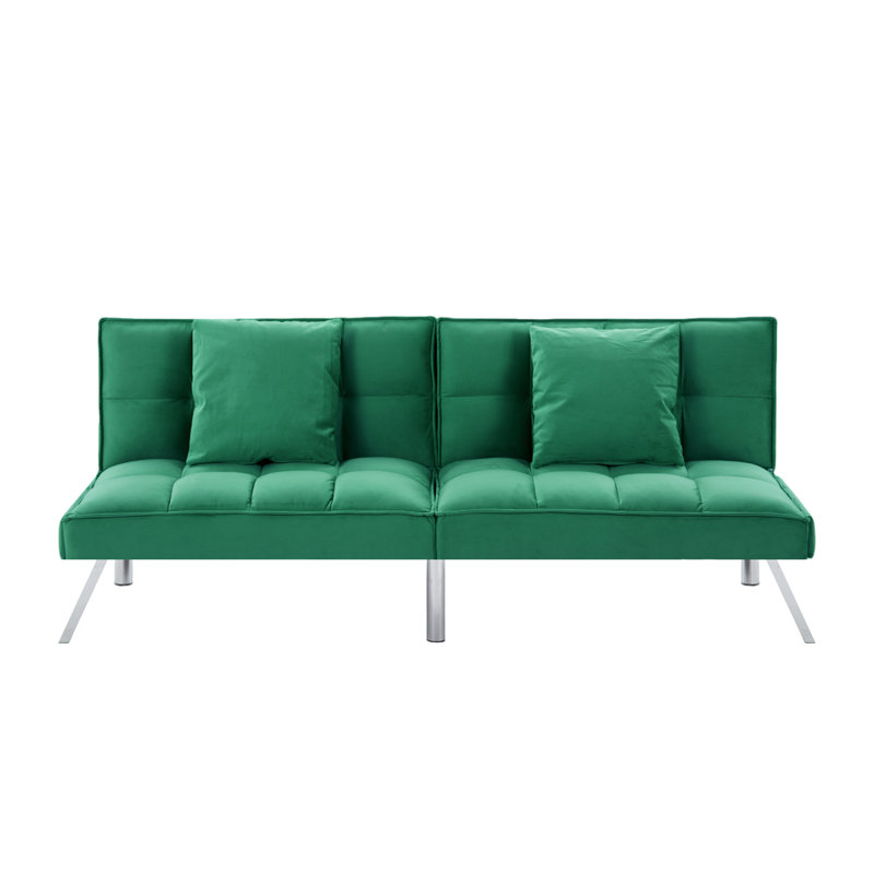 Futon Convertible Sofa Bed with Metal Legs, Green Velvet