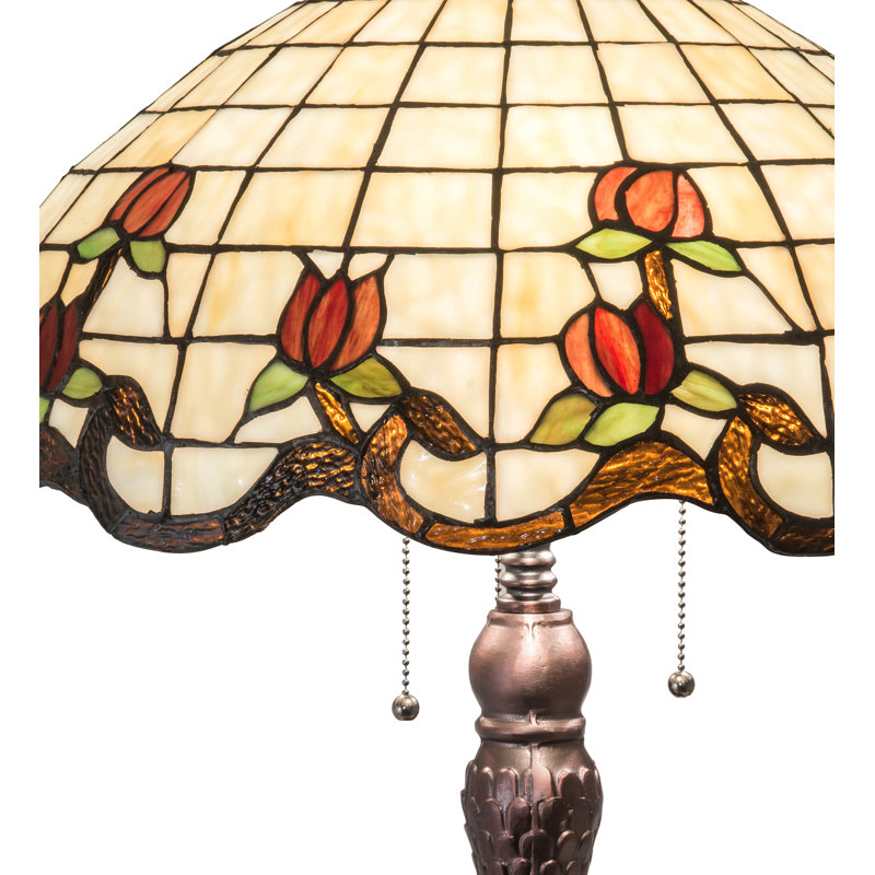 Meyda Tiffany & Stained Glass Table Lamp, 33" H x 20" W x 20" D, Beige/Red/Green