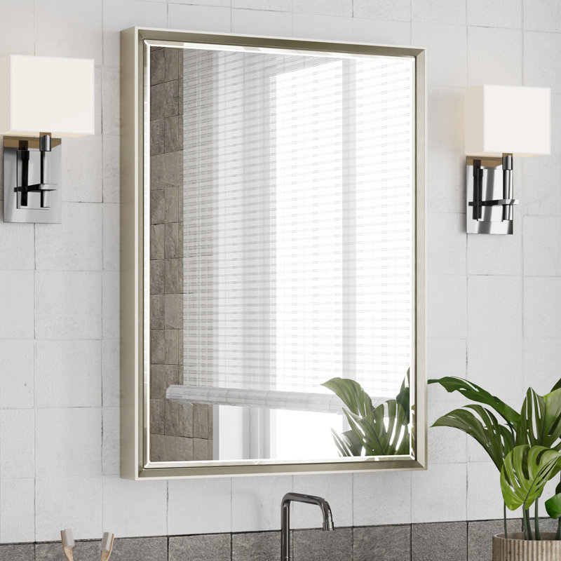 Miroir de salle de bain mural Lohoski, 32 po x 24 po, Nickel brossé