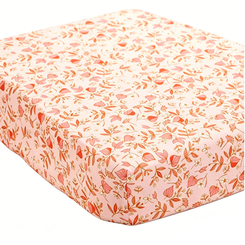 Foliage Print 100% Cotton Soft Breathable Standard Fitted Crib Sheet For Baby Girl