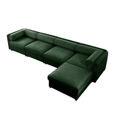 Living Room 4 L-Shaped With Storage - Chenille Fabric, Deep Comfortable Seating, Ergonomic Cylindrical & 4 Seat In Chenille, Comfort,