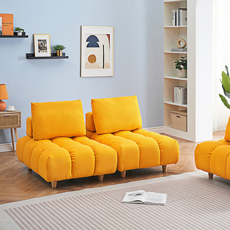 Canapé 2 places Mid-Century, Jaune, 2