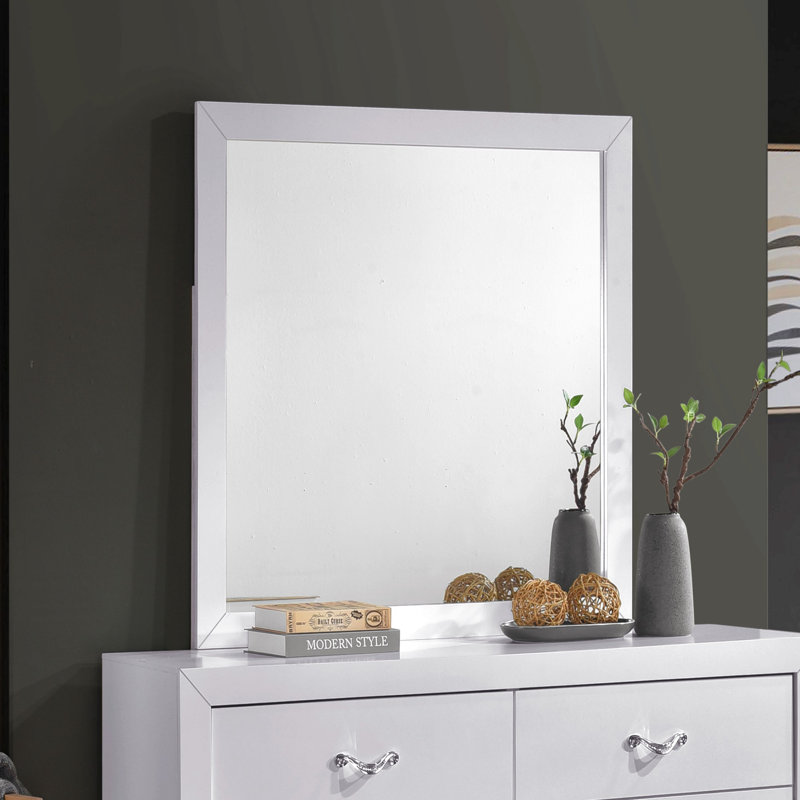 Miroir moderne pour commode, 38" H x 38" W, Blanc, Mirror