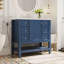 Meuble-lavabo autoportant de 36 po avec comptoir d'évier, armoire en bois massif et panneau de fibres à densité moyenne avec 1 compartiment d'armoire et 3 tiroirs, bleu-174475601