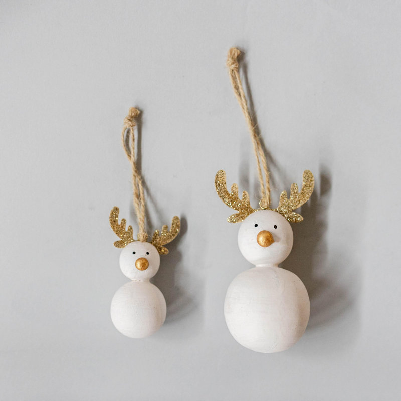 Ornements en forme de bonhomme de neige avec bois, ensemble de 2
