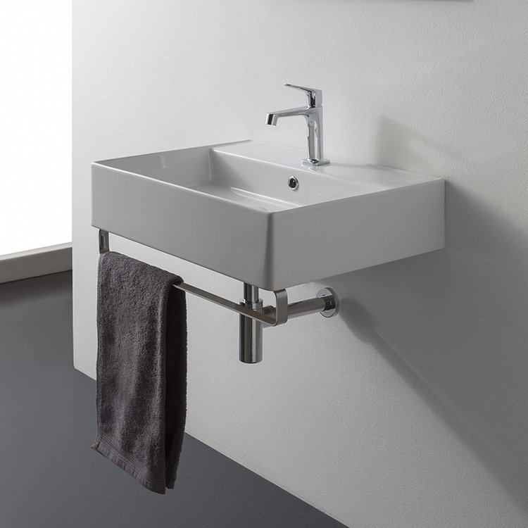 Scarabeo By Nameeks Teorema 18.1'' White Ceramic Rectangular Bathroom Sink with Overflow
