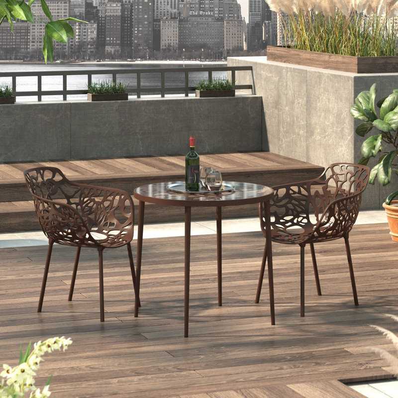 Ensemble de patio extérieur en aluminium 3 pièces Holleman Mid-Century, Brun