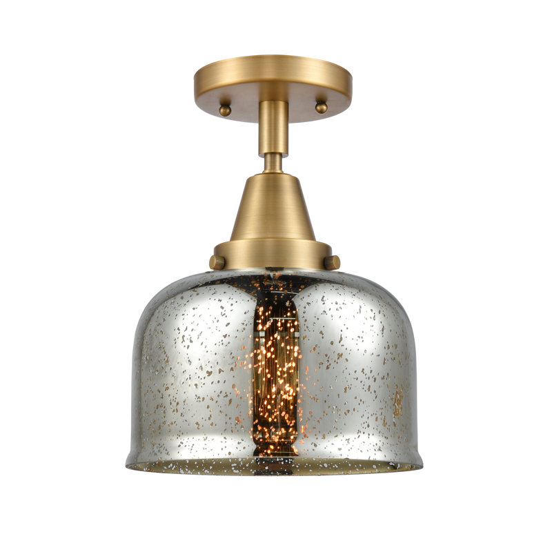 Plafonnier encastré en verre Amede, H 10,38 po x l 8 po x P 8 po, Argent mercuré plaqué, Laiton brossé