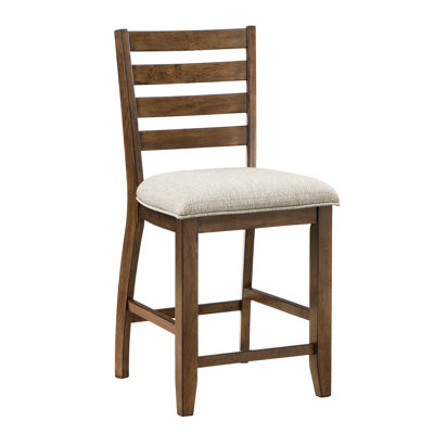 2 chaises de hauteur comptoir traditionnelles, bois avec placage de cerisier, sièges rembourrés beiges, salle à manger en bois, revêtement texturé, surface, limite de poids de 250 lb