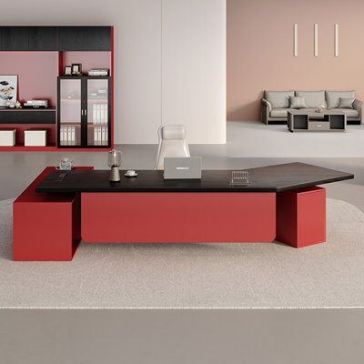 Bureau de direction 70,87 po en pin courbé de luxe avec cabinet d'appoint et table à thé 70,87 po - Table de bureau multifonctionnelle moderne