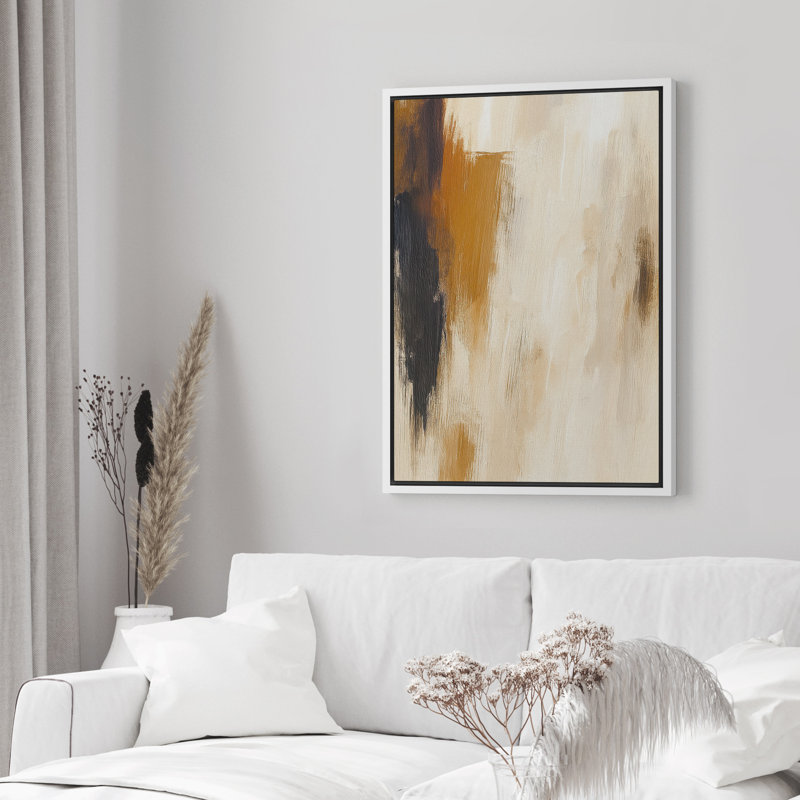 Reproduction d'art abstrait sur toile encadrée pour décoration intérieure moderne, H 24 po x l 16 po, Blanc