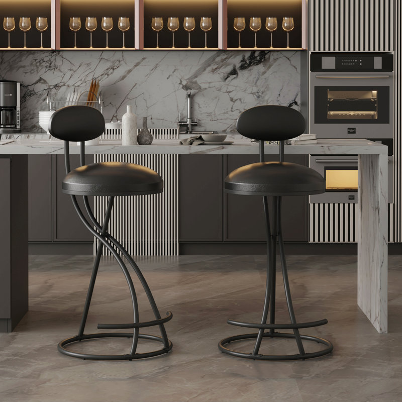 Tabouret de bar rond en velours sans accoudoirs avec dossier, ensemble de 2 chaises de comptoir rembourrées pour la salle à manger, îlot de cuisine