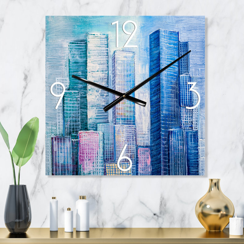 Horloge murale gratte-ciel, paysage urbain, style abstrait, Petit