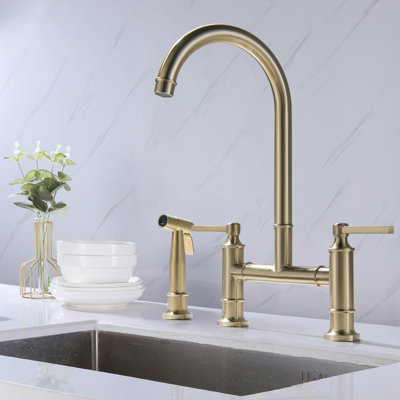 Bridge Kitchen Faucet with Pull Out Side Sprayer