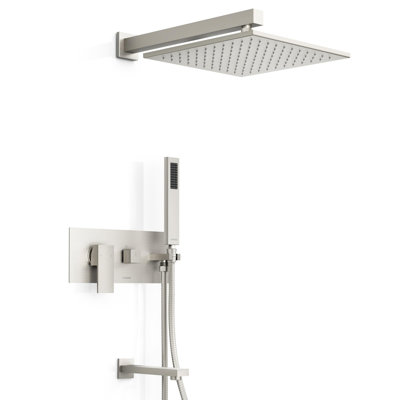 Robinet de baignoire et douche 12 pouces avec pomme de douche à effet de pluie, douchette à main et bec de baignoire Crozet 