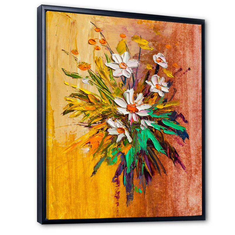 «Daisy Flowers», œuvre d'art traditionnelle sur toile, H 20 po x l 12 po x P 1 po, Toile avec cadre flottant noir