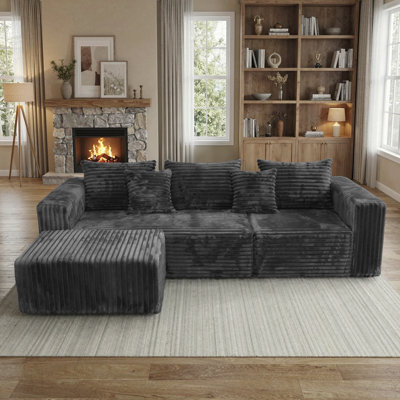 108" Oversized L-Shaped Boneless Modular Sectional Sofa Couch with Reversible Chaise and Ottoman