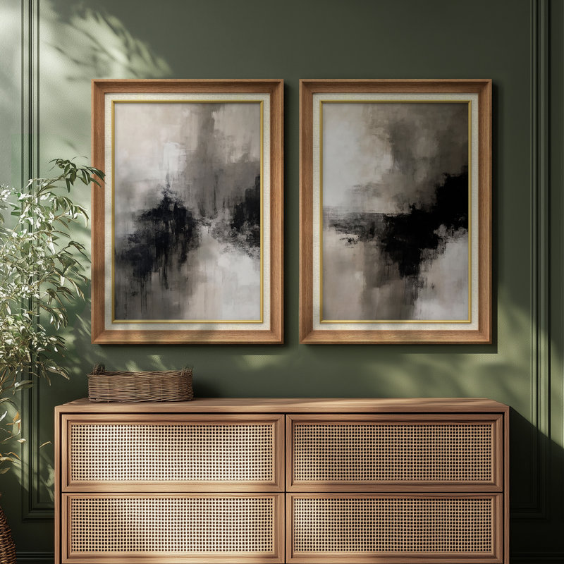 «Black and Beige Abstract Horizon», ensemble de 2 reproductions d'art encadrées sur papier 26 po x 36 po, Naturel