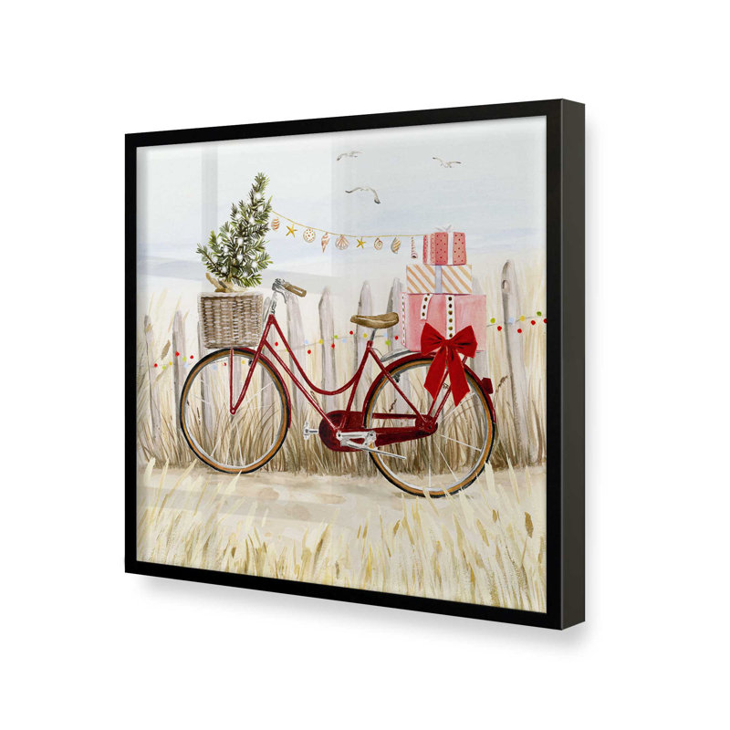 Imprimé Holiday Holiday près de la plage, H 21,5 po x l 21,5 po, Cadre simple noir satiné, bois massif