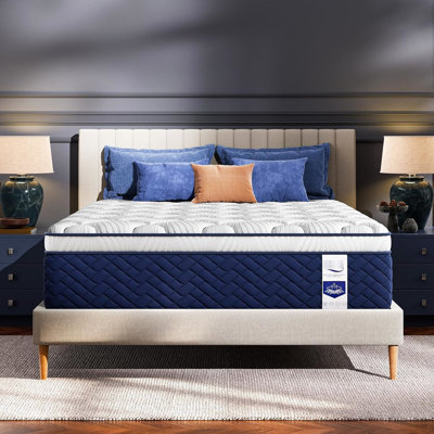 12 - Inch Medium Firm Queen Mattress With 5 Zone Support For Hip & Back Comfort, 7 Layer Hotel Style Design, Memory Foam, , White+blue Bedroom Shoulder Relief, Inspired